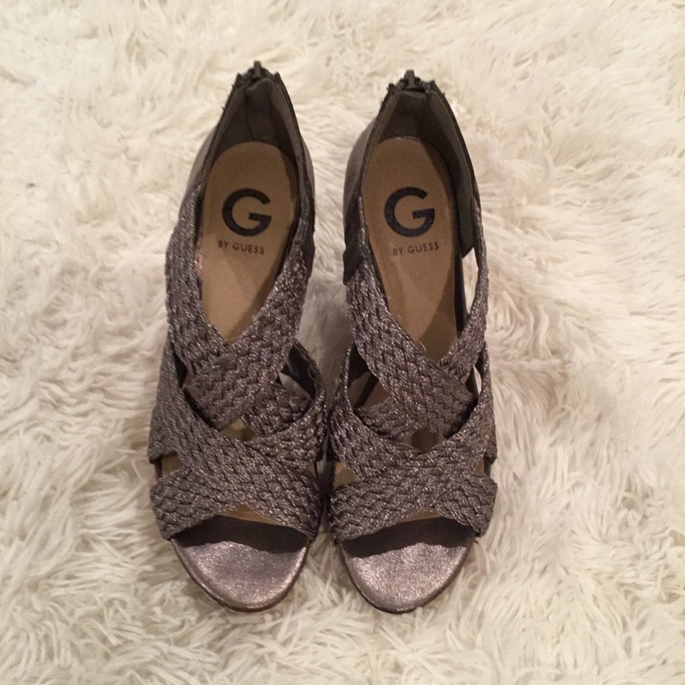Guess Metallic Bronze Braided Strap Wedge Sandals